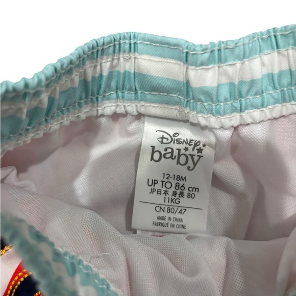 Disney Mickey Mouse Red Striped Baby Toddler Bathing Suit Shorts 12-18 months - Picture 2 of 3